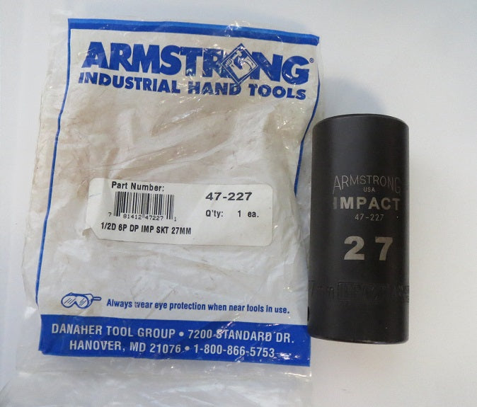 Armstrong 47-227 1/2″ Drive 27mm Deep Impact Socket 6 Point USA on Sale