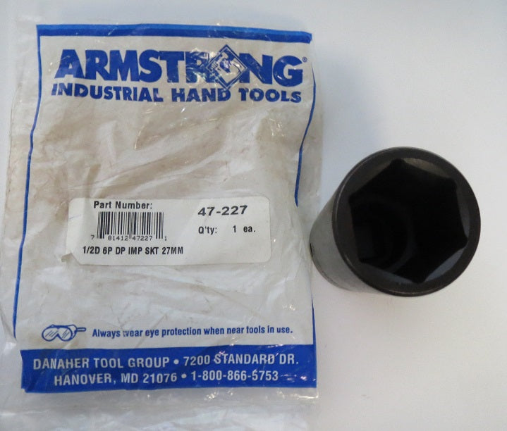 Armstrong 47-227 1/2″ Drive 27mm Deep Impact Socket 6 Point USA on Sale