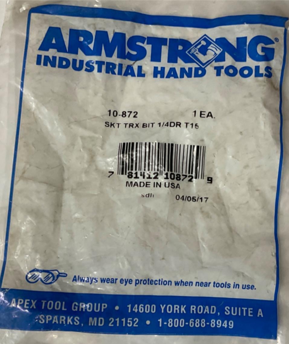 Armstrong 10-872 T15 Torx bit 1/4” drive USA #17 Discount