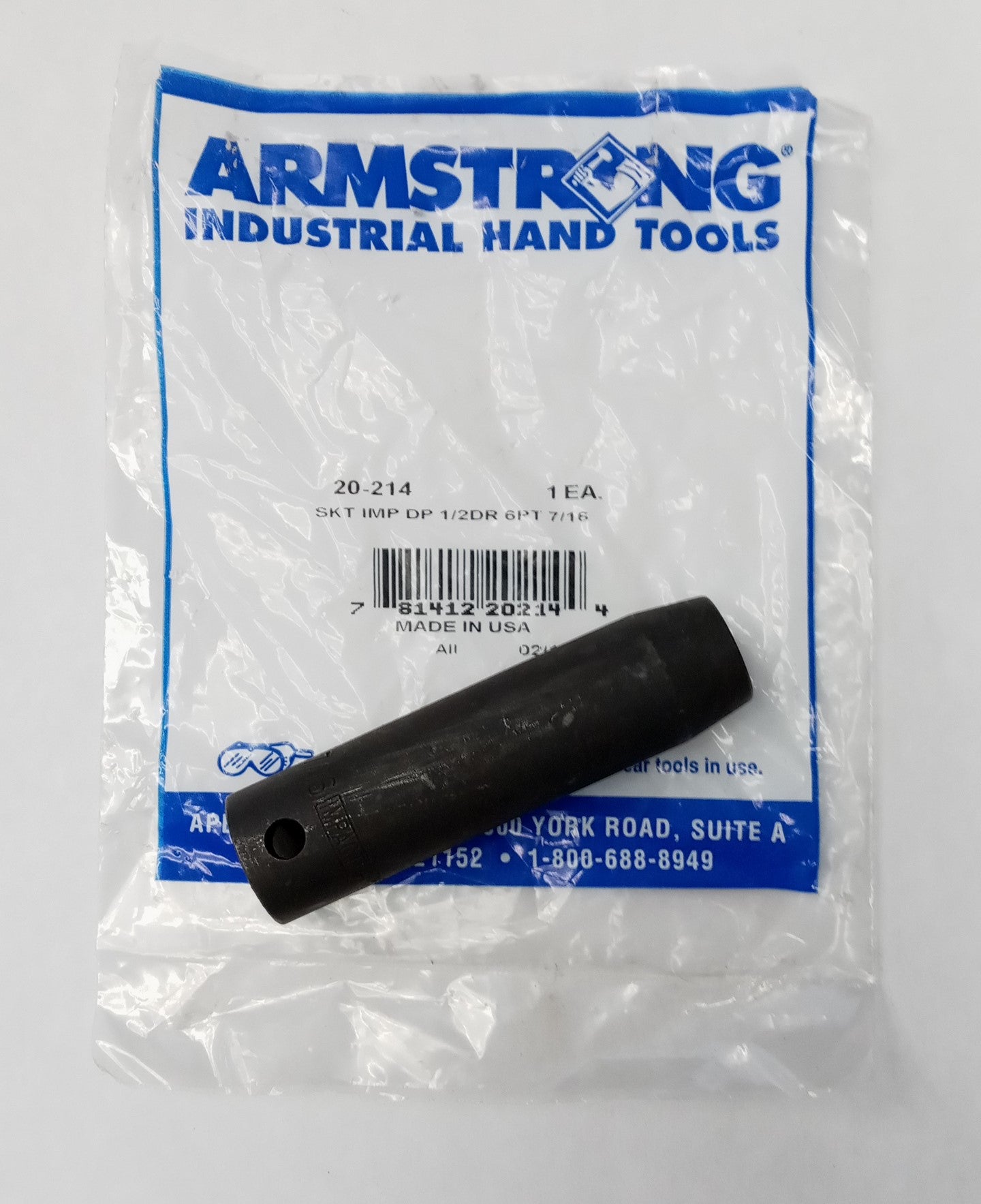 ARMSTRONG 20-214 1/2″ Drive 7/16″ Deep Impact 6 Point Socket USA Sale