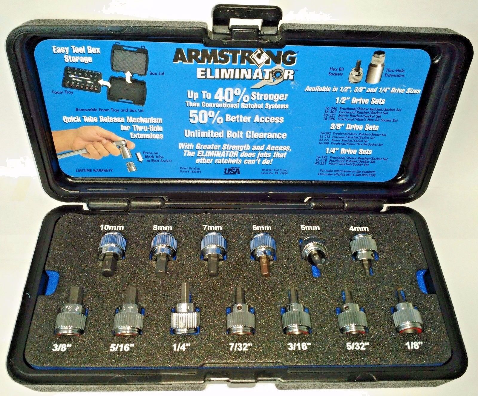 Armstrong 13pc 3/8″ Dr Fractional / Metric Hex Bit Socket Set 16-290 5MH40 USA Sale