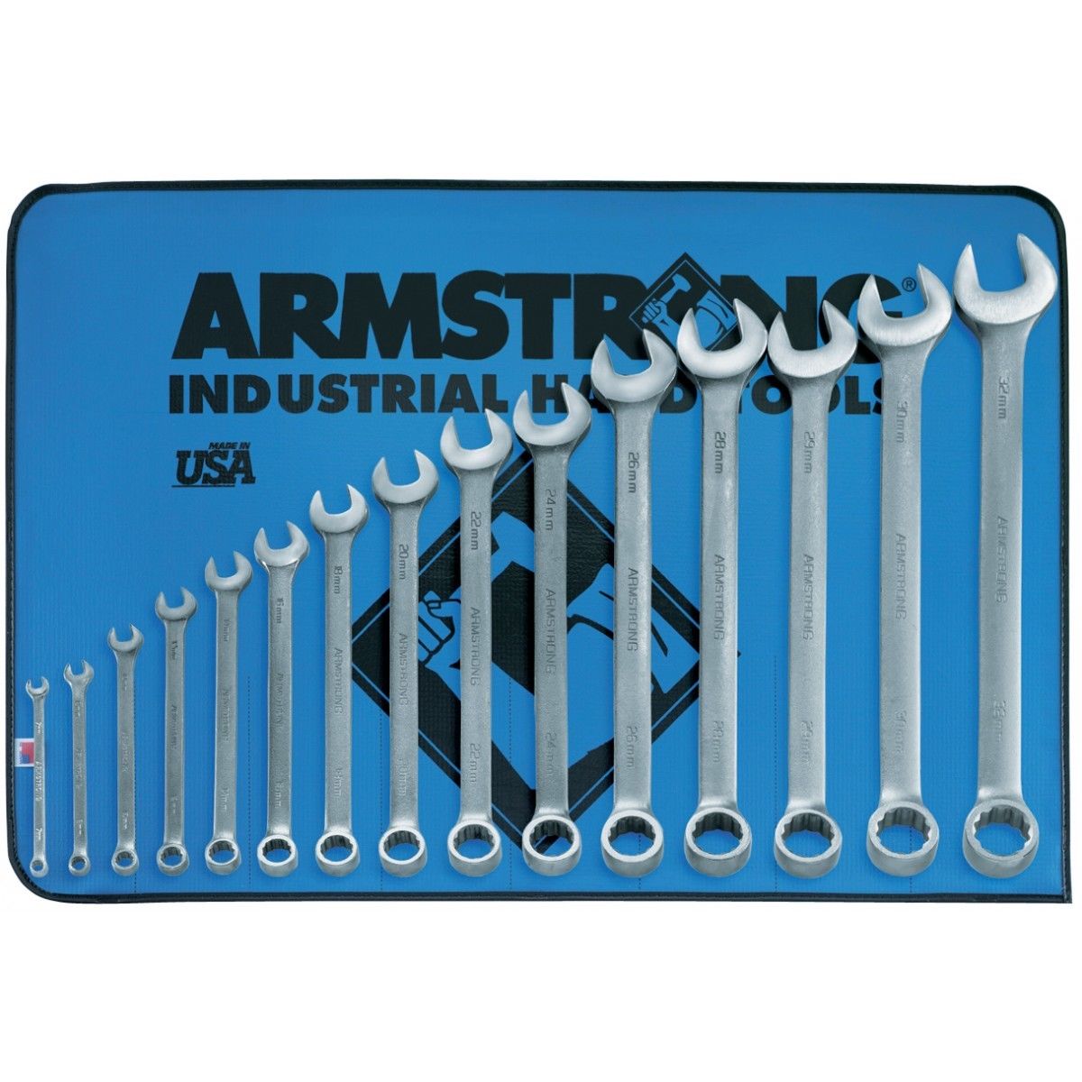 Armstrong 15 Pc. 12 Point Metric Satin Finish Long Combination Wrench Set USA Online now