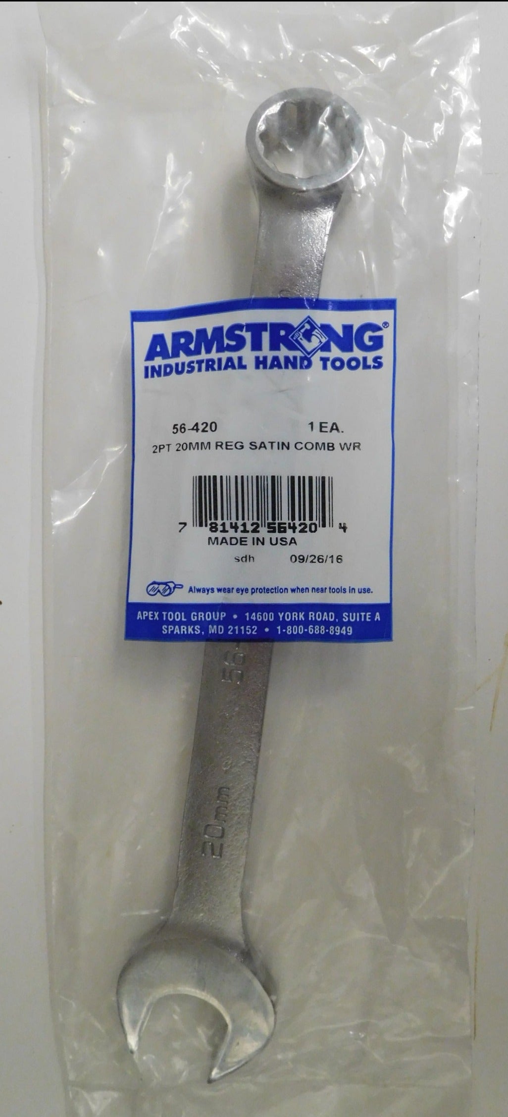 Armstrong  56-420 20mm Combo Wrench 12pt. 11″ Long Satin Made USA Hot on Sale