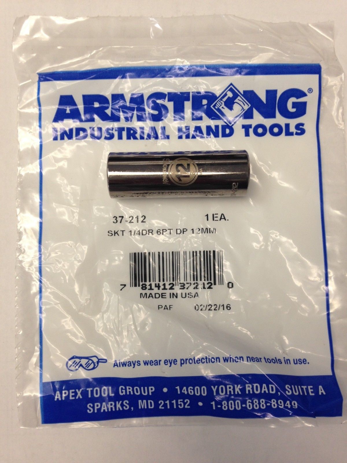 Armstrong 37-212 1/4″ Drive 6 Point Deep Socket 12mm USA Hot on Sale