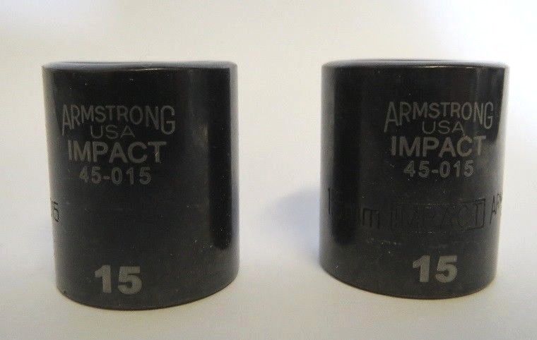 Armstrong 45-015 15mm 1/4″ Drive 6 Point Impact Socket USA 2 PCS Supply