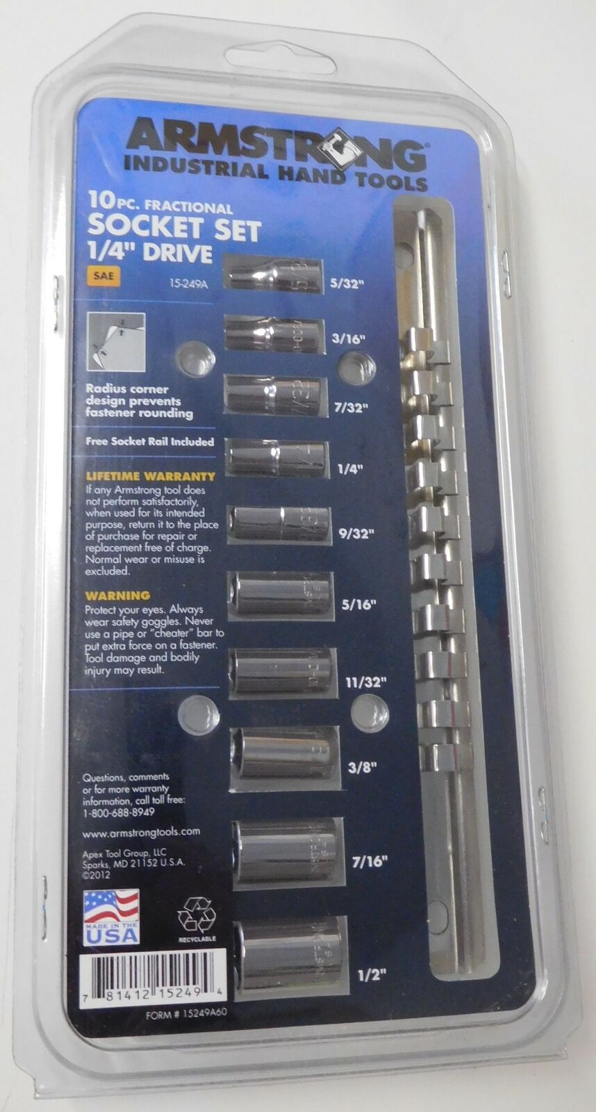 Armstrong 15-249A 10 Piece Fractional 1/4″ Drive 6 Point Socket Set USA Online Sale