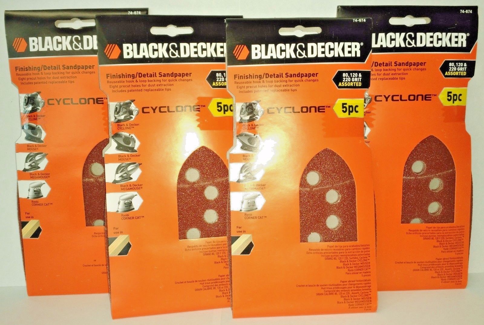 Black & Decker 74-674 Cyclone Assorted Finishing / Detail Sandpaper 4PKS Supply