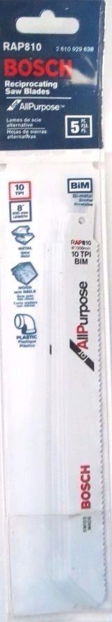 Bosch RAP810 8″ 10 TPI 5 Pack Bi-Metal Reciprocating Saw Blades Swiss on Sale
