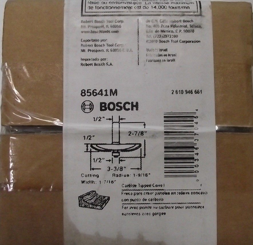Bosch 85641M 3-3/8″ x 1/2″  Carbide Tipped Cove Raised Panel Router Bit Supply
