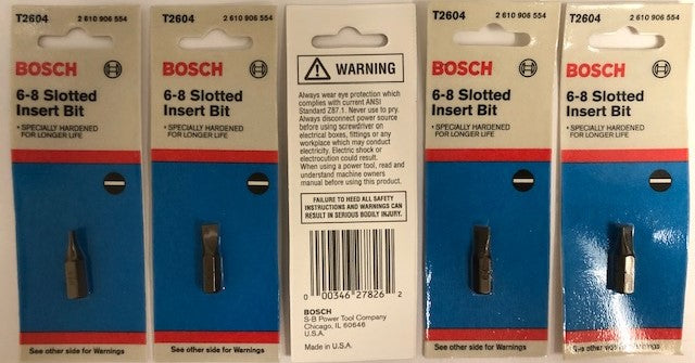 Bosch T2604 6-8 Slotted 1″ Insert Bits USA 5pcs. Supply