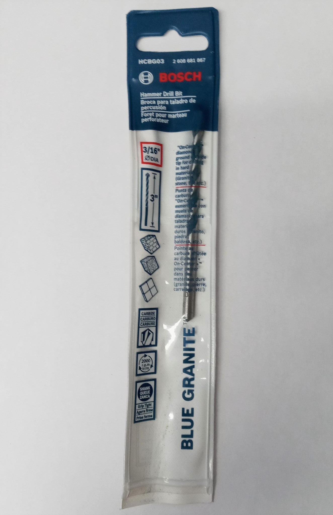 Bosch HCBG03 Blue Granite 3/16″ x 3″ Carbide Tip Hammer Drill Bit Hot on Sale