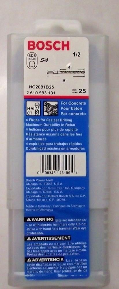 Bosch HC2081B25 1/2″ x 4″ x 6″ S4 SDS Plus Rotary Hammer Drill Bits 25 Pack Online now