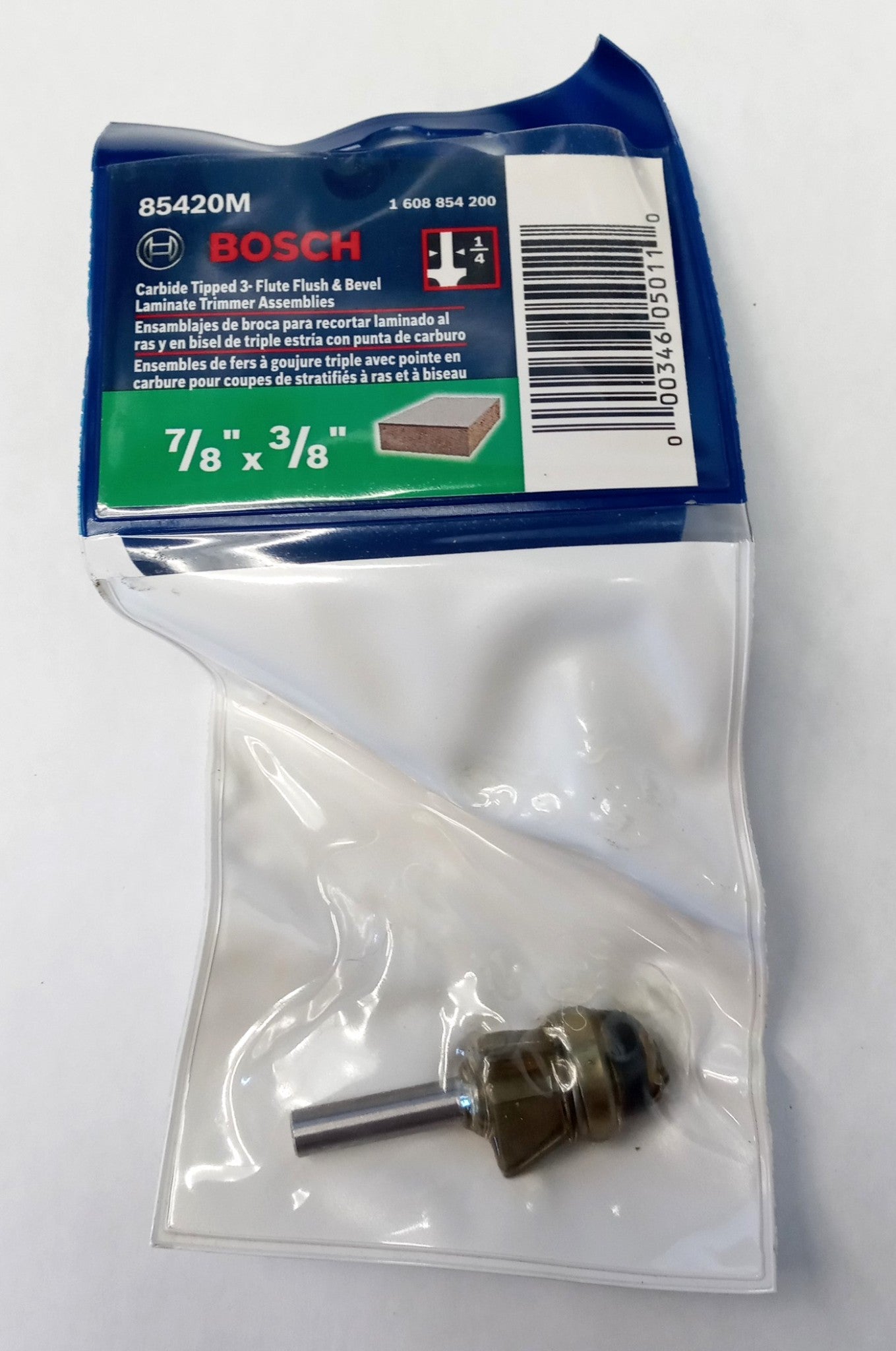 Bosch 85420M 3-Flute Flush & Bevel Laminate Trimmer 7/8″ x 3/8″ Router Bit Fashion