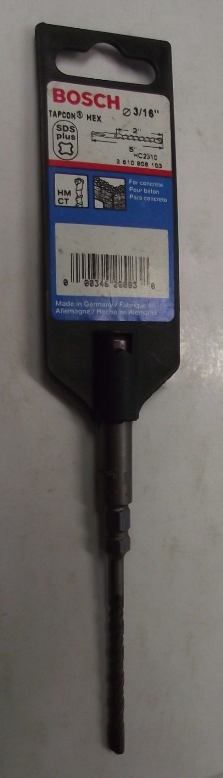 Bosch HC2310 Tapcon Hex SDS-plus Shank Drill Bit 3/16 x 2 x 5″ Germany Discount