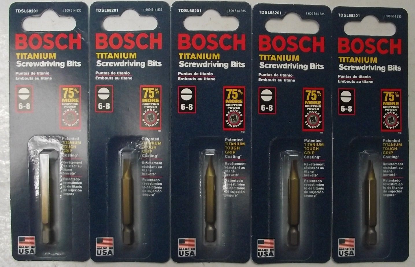 Bosch TDSL68201 6-8 x 2″ Slotted Titanium Screw Tip BIts 5pcs. USA Online now