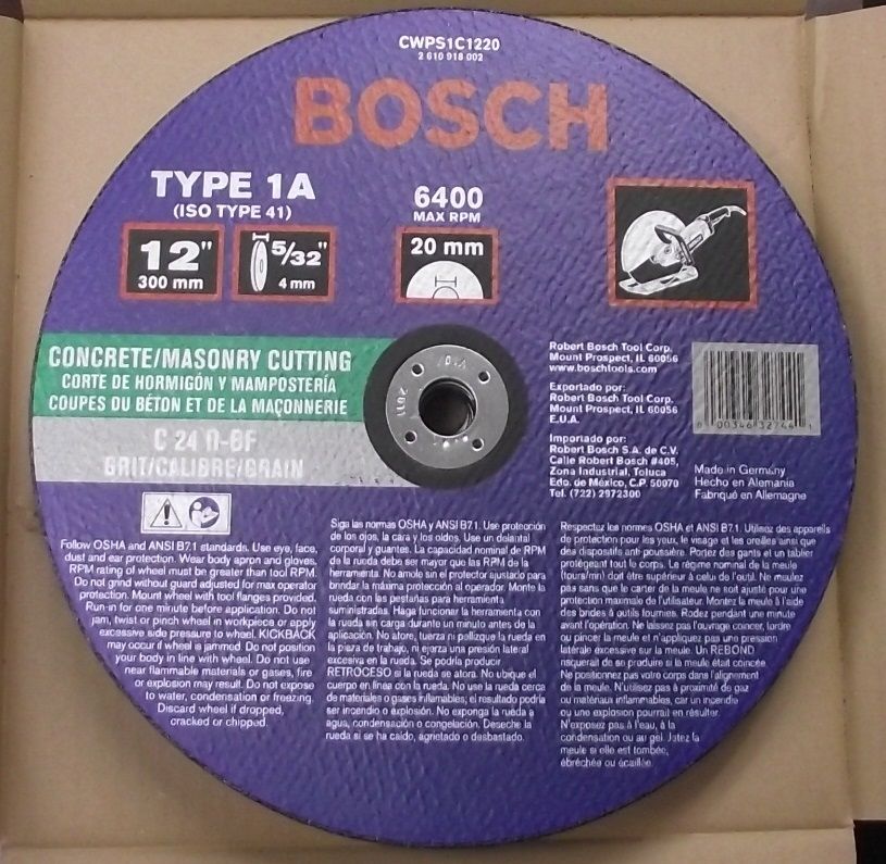 Bosch CWPS1C1220 Concrete & Masonry Cutting Wheel 12 x 5/32 x 20mm 10Pcs Germany Online now