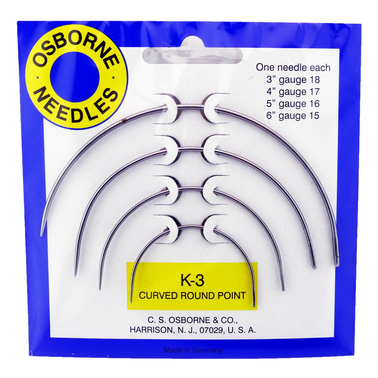 C.S. Osborne Curved Round Point Needle Pack #K-3 Made In Germany Online now