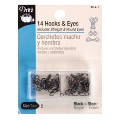 Dritz 14 Black Hooks & Eyes, Size 2 Supply