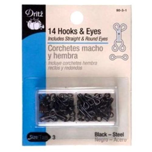 Dritz 14 Black Hooks & Eyes, Size 3 Online Sale