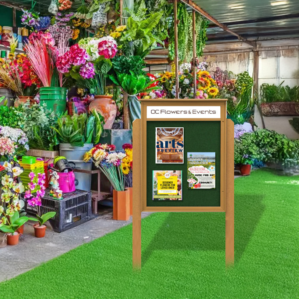 36″ x 36″ Outdoor Message Center Cork Board with Header and Posts (Single Door) Online Sale