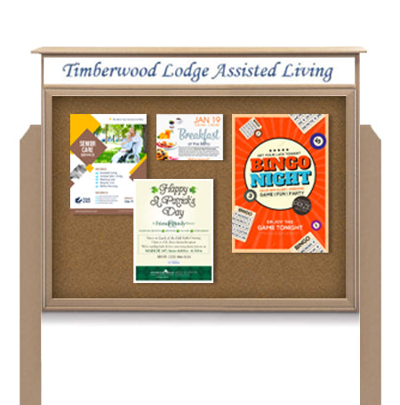 36″ x 36″ Viewable Area Outdoor Message Center Cork Board with Header | Single Door with Posts Supply