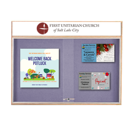 48×36 Indoor Enclosed Wood Enclosed Bulletin Boards with Sliding Glass Doors Header + Lights Online Hot Sale