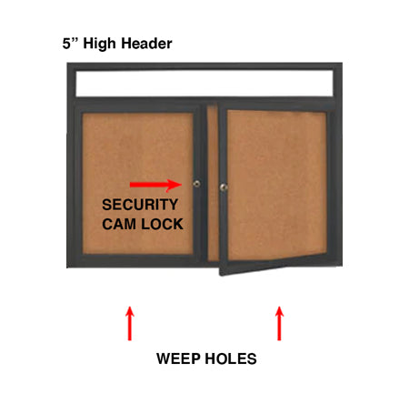72 x 24 INDOOR Enclosed Bulletin Boards with Header & Lights (2 DOORS) Online Sale