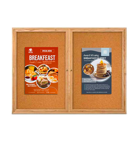 48 x 48 WOOD Indoor Enclosed Bulletin Cork Boards with Interior Lighting (2 DOORS) Online