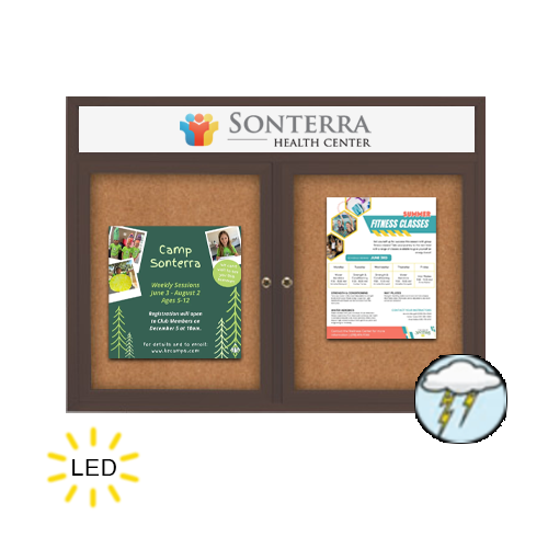 60 x 36 Enclosed Outdoor Bulletin Board Display Case Two-Door with LED Light and Message Header on Sale