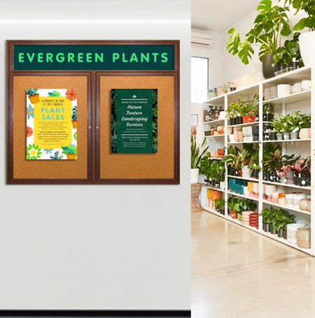 48 x 48 WOOD Indoor Enclosed Bulletin Cork Boards with Message Header (2 DOORS) Online
