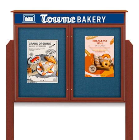 48″ x 48″ Outdoor Message Center Enclosed Cork Board with Header and Posts | Two Door Information Board Online Sale