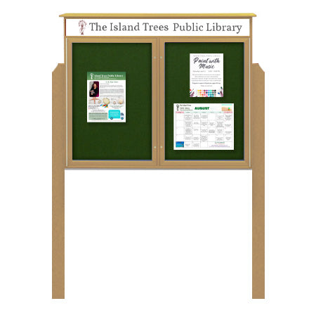 48″ x 48″ Outdoor Message Center Enclosed Cork Board with Header and Posts | Two Door Information Board Online Sale