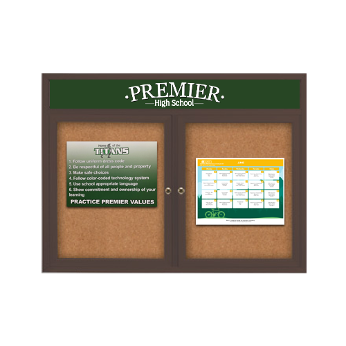 72 x 36 Enclosed Outdoor Bulletin Boards with Header & Lights 2 DOOR Fashion