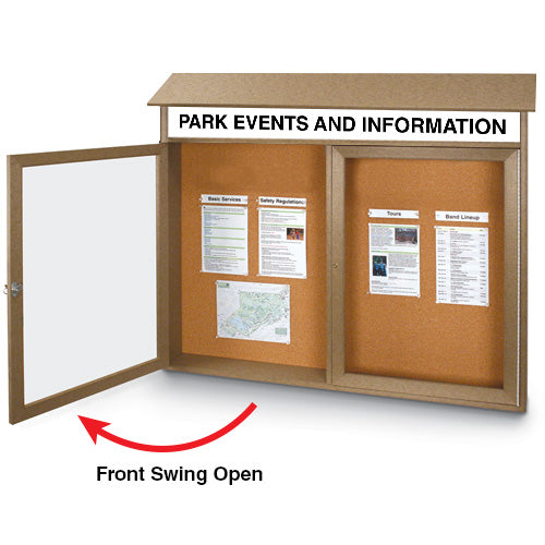 42″ x 32″ Outdoor Message Center Enclosed Cork Board with Header | Wall Mount Two Door Information Board Online now