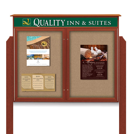 40″ x 50″ Outdoor Message Center Enclosed Cork Board with Header and Posts | Two Door Information Board Hot on Sale