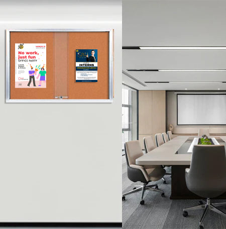 60 x 24 Indoor Enclosed Bulletin Cork Boards with Sliding Glass Doors Online Hot Sale