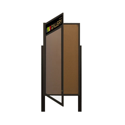 48 x 48 Extra Large Outdoor Enclosed Bulletin Board Lighted Display Case w Header and Posts (One Door) Online Sale