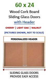 60 x 24 Indoor Enclosed Wood Bulletin Boards with Sliding Glass Doors and Message Header Online