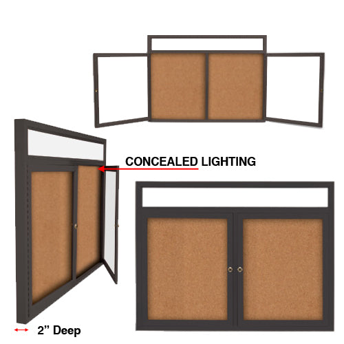 60 x 30 INDOOR Enclosed Bulletin Boards with Header & Lights (2 DOORS) Online