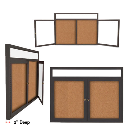 96 x 24 INDOOR Enclosed Bulletin Boards with Header & Lights (2 DOORS) Supply