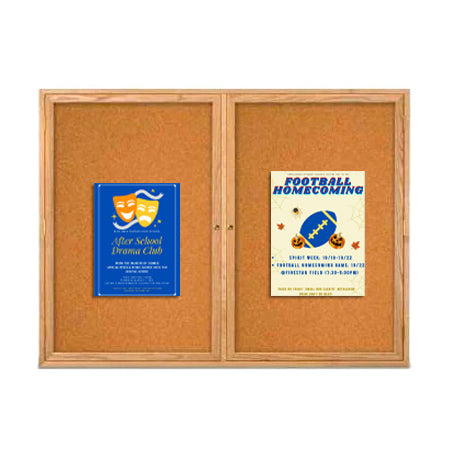96 x 48 WOOD Indoor Enclosed Bulletin Cork Boards with Interior Lighting (2 DOORS) Sale