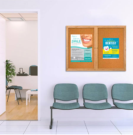 96 x 48 WOOD Indoor Enclosed Bulletin Cork Boards with Interior Lighting (2 DOORS) Sale