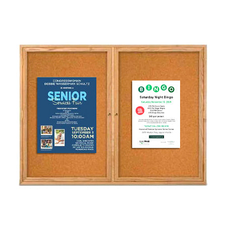 84 x 36 WOOD Indoor Enclosed Bulletin Cork Boards with Interior Lighting (2 DOORS) Online now