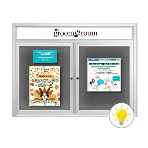 84 x 36 INDOOR Enclosed Bulletin Boards with Header & Lights (2 DOORS) Supply