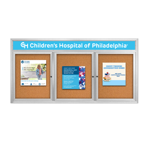 84 x 36 Enclosed Outdoor Bulletin Boards with Header & Lights 3 DOOR Online Sale