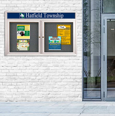 96×30 Outdoor Bulletin Boards with Two Doors + Message Header + Sleek Radius Edge Display Case Corners Sale