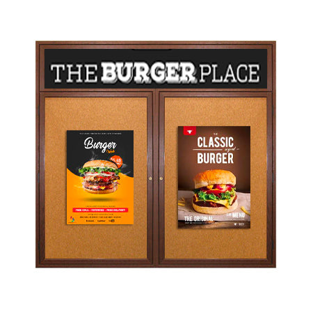 96 x 48 Indoor Wood Enclosed Bulletin Boards with Header & Lights (2 DOORS) Supply