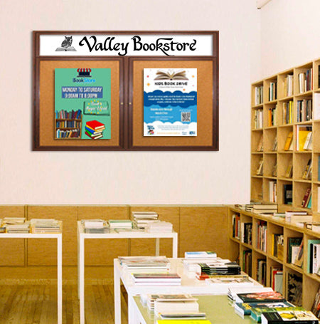 96 x 48 Indoor Wood Enclosed Bulletin Boards with Header & Lights (2 DOORS) Supply