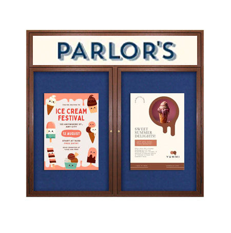 84 x 36 Indoor Wood Enclosed Bulletin Boards with Header & Lights (2 DOORS) Fashion