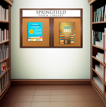 84 x 36 Indoor Wood Enclosed Bulletin Boards with Header & Lights (2 DOORS) Fashion